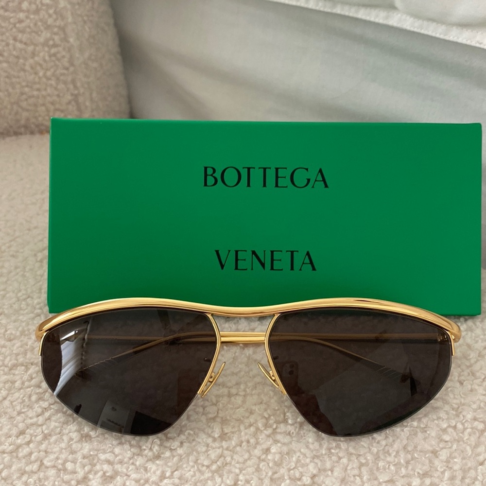 Bottega Veneta Gold and Black Aviator Sunglasses